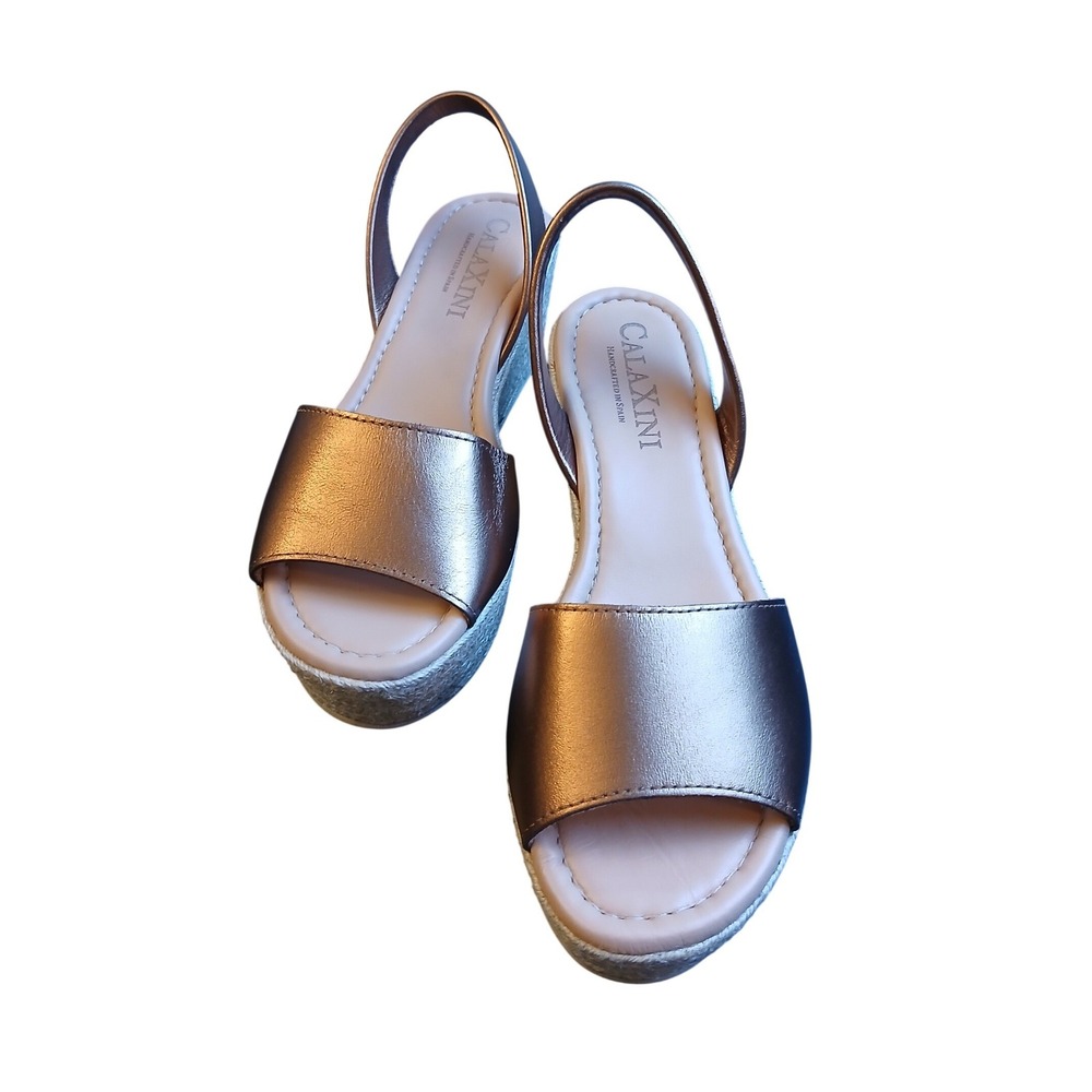 Calaxini Women Bronze Metallic Leather Espadrille Wedge Sandals EU 37 Made Spain